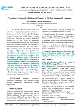 INTERNATIONAL JOURNAL on ORANGE TECHNOLOGIES E- ISSN: 2615-8140|P-ISSN: 2615-7071 Volume: 03 Issue: 04 | April 2021