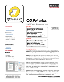 Qxpmarkz® Quarkxpress to IDML and Much More!