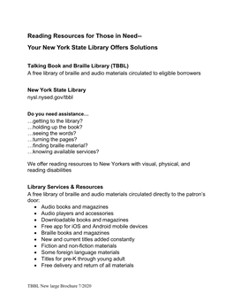 Reading Resources for Those in Need-- Your New York State Library Offers Solutions