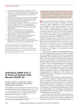 Infectious SARS-Cov-2 in Feces of Patient with Severe COVID-19