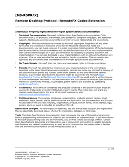 [MS-RDPRFX]: Remote Desktop Protocol: Remotefx Codec Extension