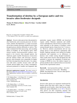 Transformation of Detritus by a European Native and Two Invasive Alien Freshwater Decapods