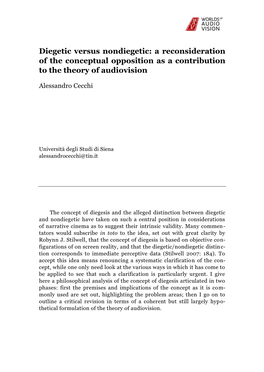 Diegetic Versus Nondiegetic: a Reconsideration of the Conceptual Opposition As a Contribution to the Theory of Audiovision