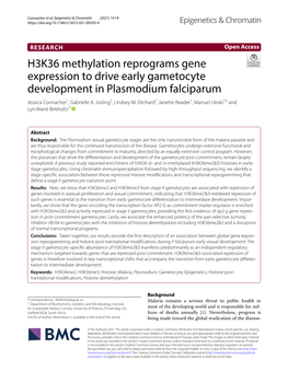 H3K36 Methylation Reprograms Gene Expression to Drive Early Gametocyte Development in Plasmodium Falciparum Jessica Connacher1, Gabrielle A