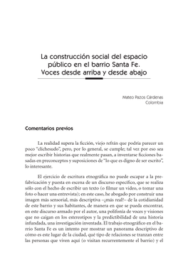 La Construcción Social Del Espacio Público En El Barrio Santa Fe