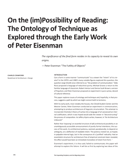 The Ontology of Technique As Explored Through the Early Work of Peter Eisenman