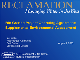 Rio Grande Project Operating Agreement: Supplemental Environmental Assessment