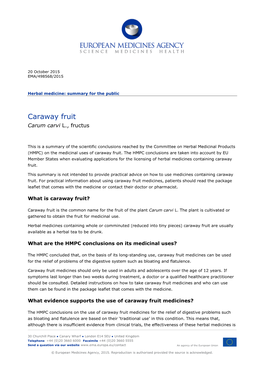 Herbal Medicine: Summary for the Public Caraway Fruit, Carum Carvi L., Fructus