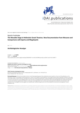 The Movable Stage in Hellenistic Greek Theatres. New Documentation from Messene and Comparisons with Sparta and Megalopolis
