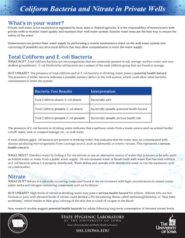 Coliform Bacteria and Nitrate in Private Wells