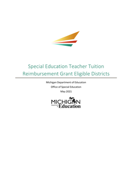 Special Education Teacher Tuition Reimbursement Grant Eligible Districts