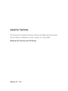 Genetic Testing (V19) 3/11/03 8:46 Pm Page I