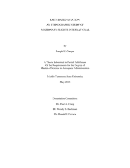 Faith Based Aviation: an Ethnographic Study of Missionary Flights International