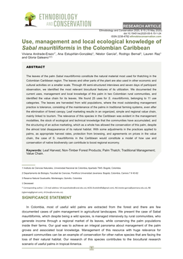 Use, Management and Local Ecological Knowledge of Sabal