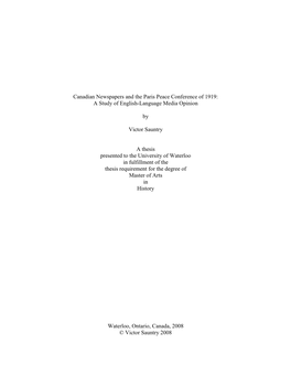 Canadian Newspapers and the Paris Peace Conference of 1919: a Study of English-Language Media Opinion