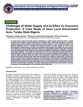 A Case Study of Ussa Local Government Area, Taraba State Nigeria