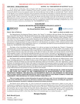 The Broad Institute, Inc. (The “Institution”) and the Bank of New York Mellon Trust Company, N.A., As Trustee (The “Trustee”)