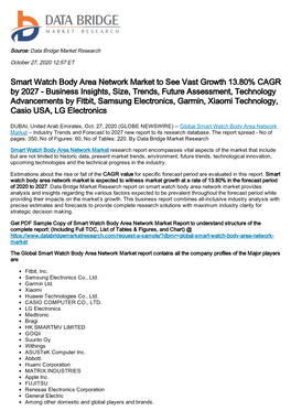 Smart Watch Body Area Network Market to See Vast Growth 13.80