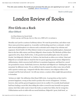 Allan Gibbard Reviews ‘On What Matters’ by Derek Parfit · LRB 7 June 2012 9/27/12 1:15 PM