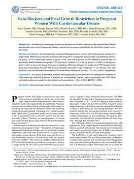 Beta-Blockers and Fetal Growth Restriction in Pregnant Women with Cardiovascular Disease