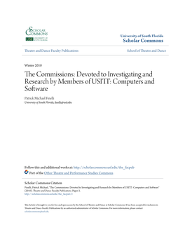 Devoted to Investigating and Research by Members of USITT: Computers and Software Patrick Michael Finelli University of South Florida, Finelli@Usf.Edu