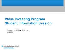Value Investing Program Student Information Session