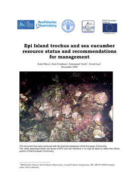 Epi Island Trochus and Sea Cucumber Resource Status and Recommendations for Management