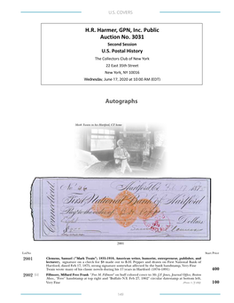 Autographs H.R. Harmer, GPN, Inc. Public Auction No. 3031