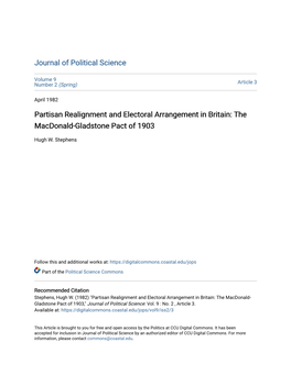 Partisan Realignment and Electoral Arrangement in Britain: the Macdonald-Gladstone Pact of 1903