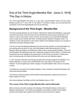 End of the Third Anglo-Maratha War - [June 3, 1818] This Day in History
