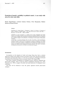 Protection of Genetic Variability in Polluted Stands. a Case Study with Silver Fir (Abies Alba Mill.) Birgit Ziegenhagen, Lorenz