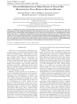 Updated Distributions of Three Species of Yellow Bat (Dasypterus) in Texas Based on Specimen Records