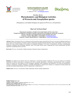 Phytochemistry and Biological Activities of Werneria and Xenophyllum Species