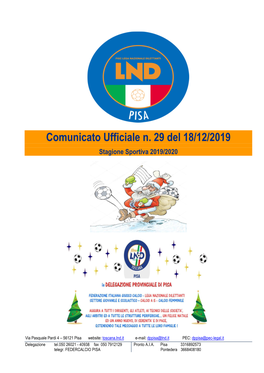 Comunicato Ufficiale N. 29 Del 18/12/2019