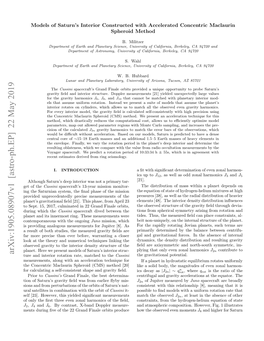 Arxiv:1905.08907V1 [Astro-Ph.EP] 22 May 2019 Ture and Interior Rotation Rate, Matched to the Cassini the Gravitational Potential