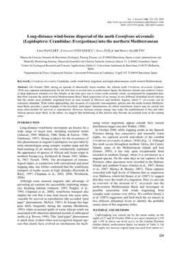 Long-Distance Wind-Borne Dispersal of the Moth Cornifrons Ulceratalis (Lepidoptera: Crambidae: Evergestinae) Into the Northern Mediterranean