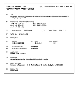 (12) STANDARD PATENT (11) Application No. AU 2009243699 B2 (19) AUSTRALIAN PATENT OFFICE
