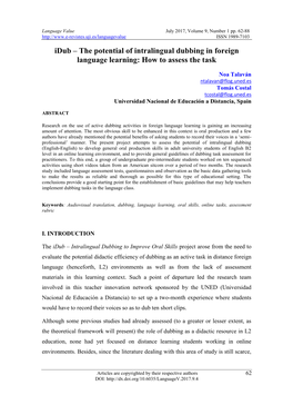 Idub – the Potential of Intralingual Dubbing in Foreign Language Learning: How to Assess the Task