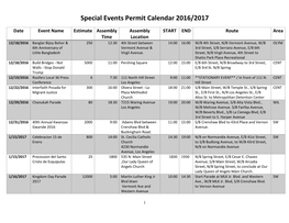 Special Events Permit Calendar 2016/2017