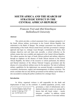 South Africa and the Search of Strategic Effect in the Central African Republic