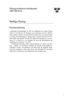 Bet. 2007/08:NU4 Statliga Företag