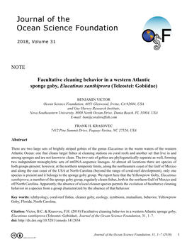 Facultative Cleaning Behavior in a Western Atlantic Sponge Goby, Elacatinus Xanthiprora (Teleostei: Gobiidae)