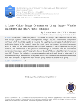 A Lossy Colour Image Compression Using Integer Wavelet Transforms and Binary Plane Transform