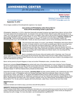 September 14, 2012 Jazz Pianist and Philadelphia Native Kenny Barron