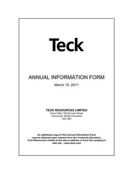 ANNUAL INFORMATION FORM March 15, 2011