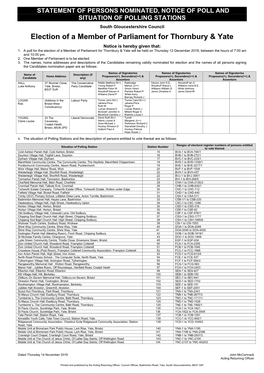 Election of a Member of Parliament for Thornbury & Yate