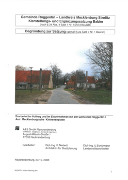 Gemeinde Roggentin - Landkreis Mecklenburg Strelitz Klarstellungs- Und Ergänzungssatzung Babke (Nach § 34 Abs