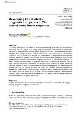 Developing EFL Students ' Pragmatic