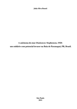 A Anêmona-Do-Mar Diadumene Stephenson, 1920: Um Cnidário Com Potencial Invasor Na Baía De Paranaguá, PR, Brasil