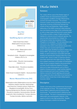Dhofar IMMA Summary